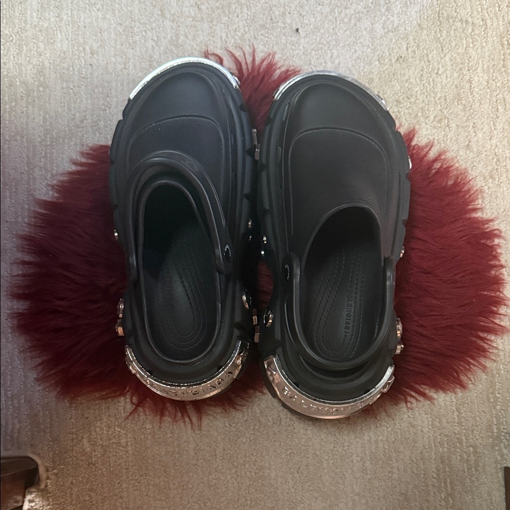Balenciaga Black Clogs with Metallic Details